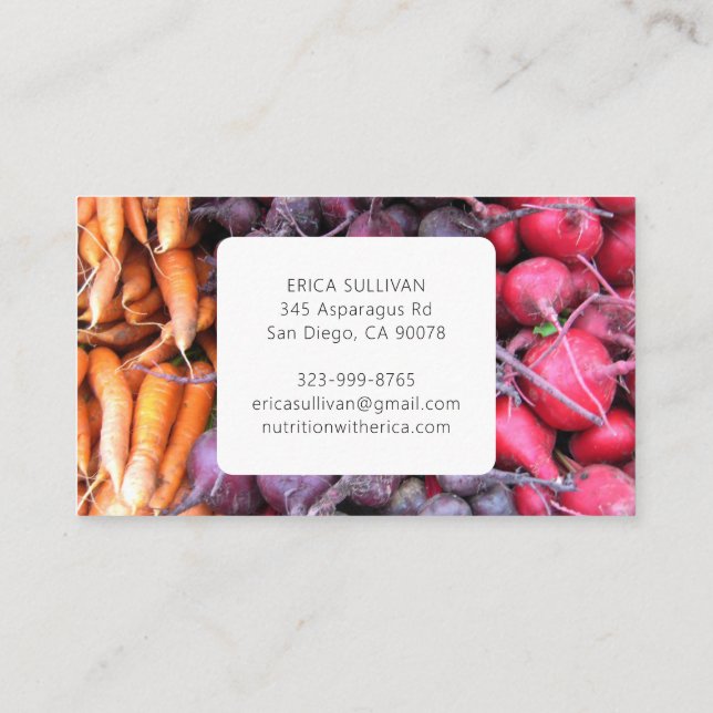 Nutritionist Health Coach Chef Root Veggies Photo Business Card (Back)