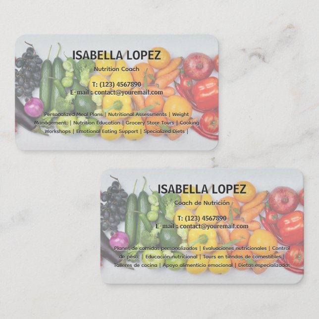Nutritionist Nutrition Coach Bilingual Business Card (Front/Back)