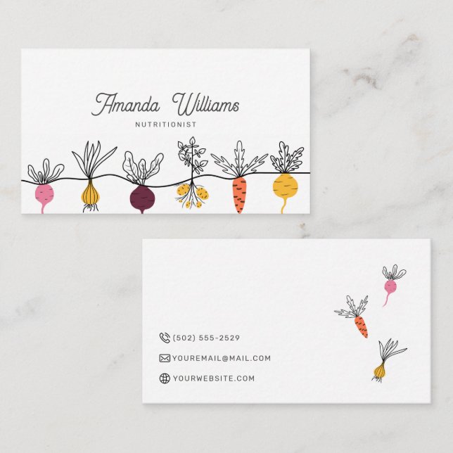 Nutritionist Personal Chef Minimalist Cool Veggies Business Card (Front/Back)