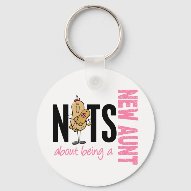 Nuts About Being A New Aunt 1 Pink Key Ring (Front)