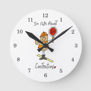 Nuts About Construction T-shirts and Gifts Round Clock