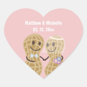 Nuts About Each Other Elegant Pink Wedding Favour Heart Sticker