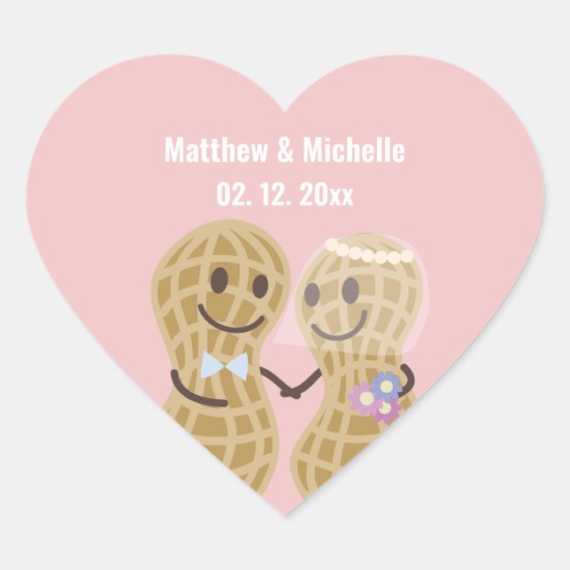 Nuts About Each Other Elegant Pink Wedding Favour Heart Sticker (Front)