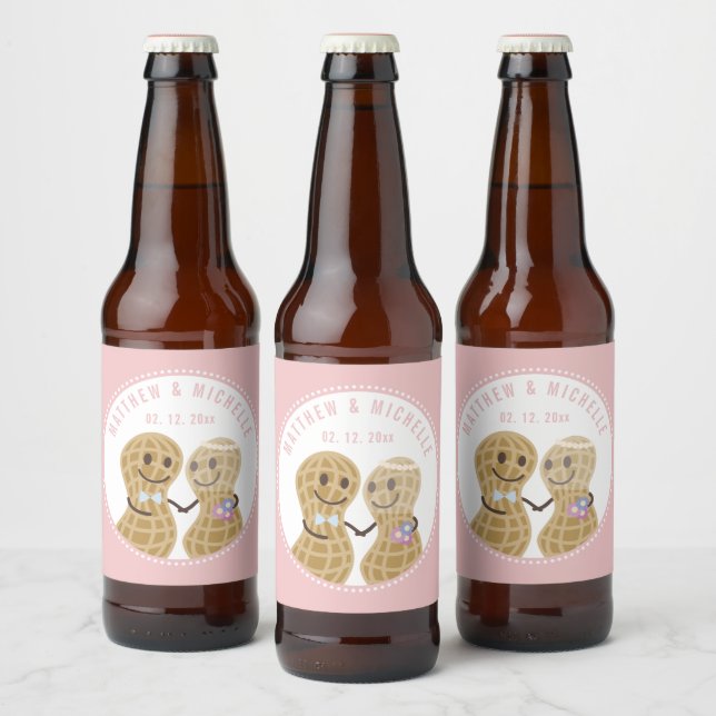 Nuts About Each Other Pink Wedding Bridal Shower Beer Bottle Label (Bottles)