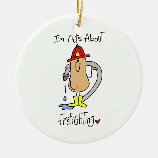 Nuts About Firefghting T-shirts and Gifts Ceramic Tree Decoration (Front)