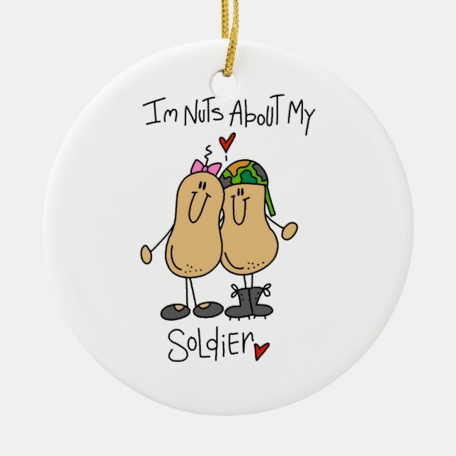 Nuts About My Soldier T-shirts and Gifts Ceramic Tree Decoration (Front)