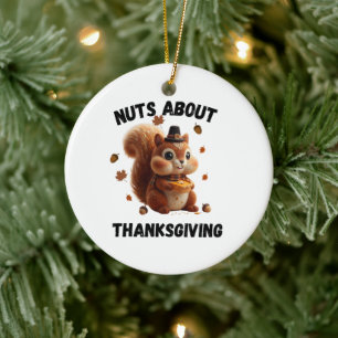 Nuts About Pie – Cute Yarn Squirrel Thanksgiving Ceramic Tree Decoration