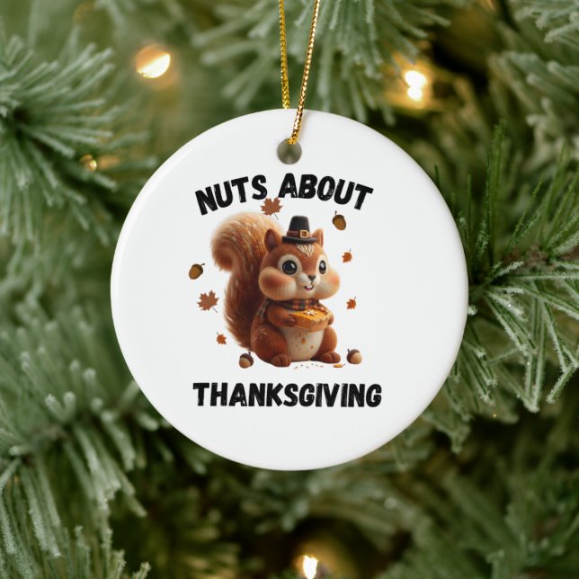 Nuts About Pie – Cute Yarn Squirrel Thanksgiving  Ceramic Tree Decoration (Tree)