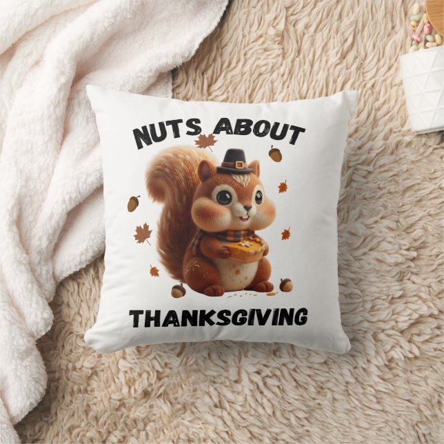 Nuts About Pie – Cute Yarn Squirrel Thanksgiving  Cushion (Blanket)