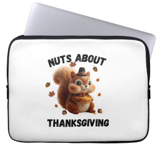 Nuts About Pie – Cute Yarn Squirrel Thanksgiving  Laptop Sleeve