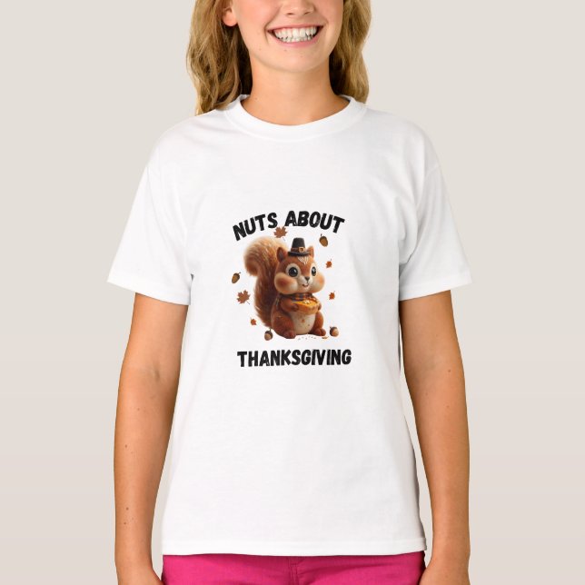 Nuts About Pie – Cute Yarn Squirrel Thanksgiving  T-Shirt (Front)