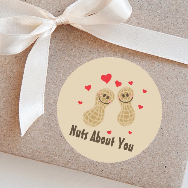 Nuts About You Cute Peanuts Food Pun Humour Cartoo Classic Round Sticker (Creator Uploaded)