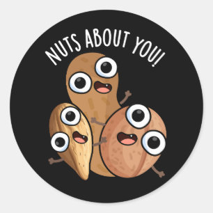 Nuts About You Funny Nut Puns Dark BG Classic Round Sticker