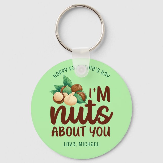 Nuts About You Funny Pun Cute Valentine's Day Key Ring (Front)