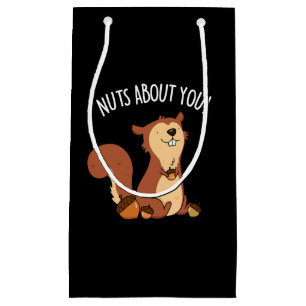 Nuts About You Funny Squirrel Pun Dark BG Small Gift Bag