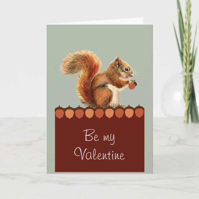 Nuts about You Valentine Day Squirrel Art Holiday Card (Front)