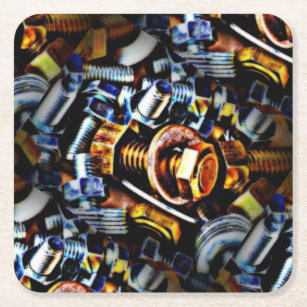 Nuts and Bolts Pop Art Square Paper Coaster