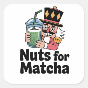 Nuts For Matcha Christmas Nutcracker Matcha Drink Square Sticker