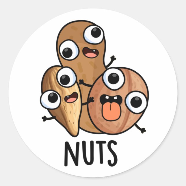 Nuts Funny Nutty Food Pun  Classic Round Sticker (Front)