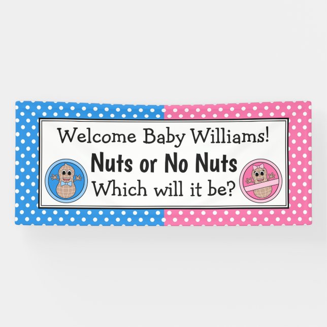 Nuts or No Nuts gender reveal banner. Banner (Horizontal)