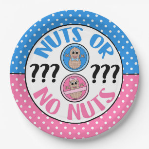 Nuts or No Nuts themed gender reveal party plates