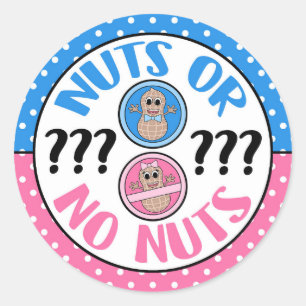 Nuts or No Nuts themed gender reveal stickers