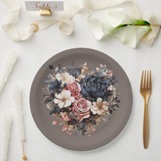 Nutshell Brown Navy Pink White Shower Paper Plate (Wedding)