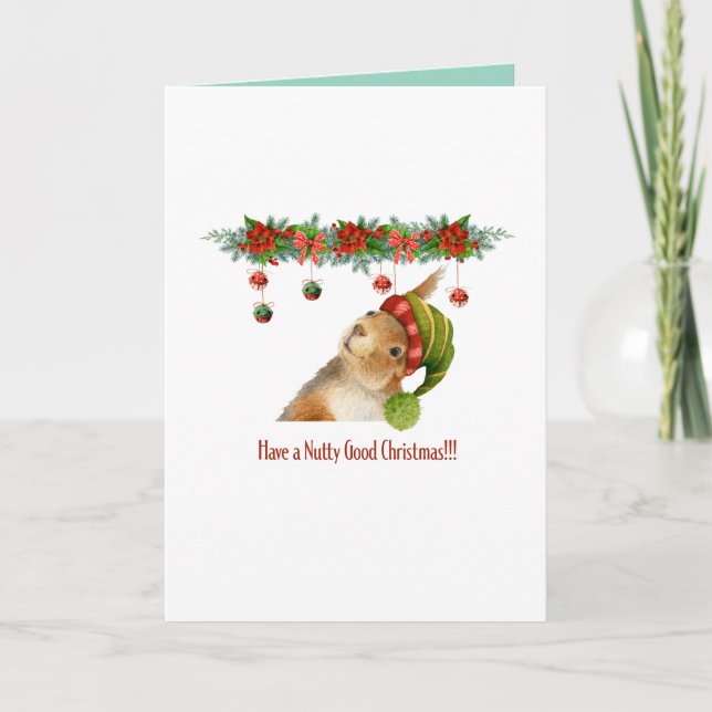 Nutty Good Christmas Squirrel Holiday Custom Card (Front)