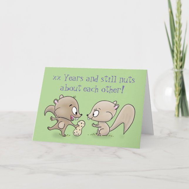 Nutty humour wedding anniversary cartoon squirrels card (Front)