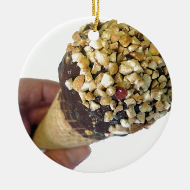 Nutty Ice Cream Cone Ceramic Tree Decoration (Front)