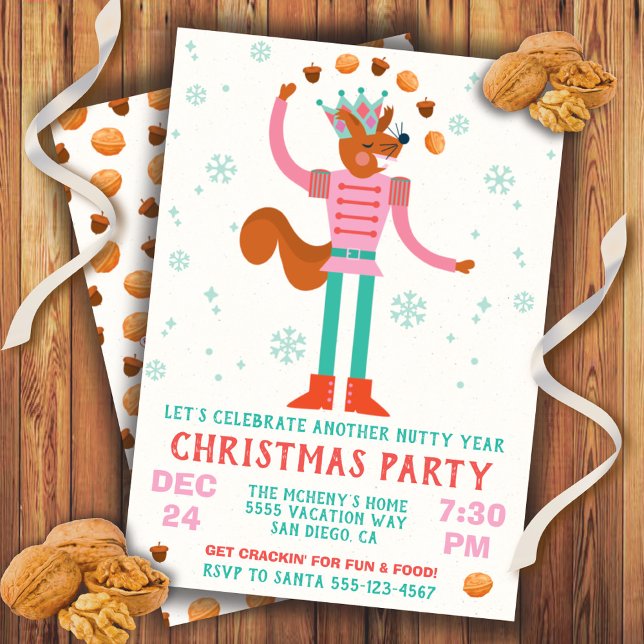 Nutty Squirrel Nutcracker Christmas Party Invitation (Creator Uploaded)