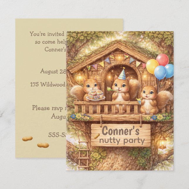 Nutty Squirrel Party Digital Download Invitation (Front/Back)
