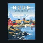 Nuuk Greenland Travel Art Vintage Postcard<br><div class="desc">Nuuk retro vector travel design. Nuuk,  Greenland's capital,  is a small city on the country's southwest coast. Its large fjord system is known for waterfalls,  humpback whales and icebergs.</div>