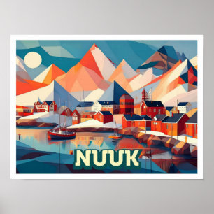 Nuuk Greenland Travel artistic colourful Poster
