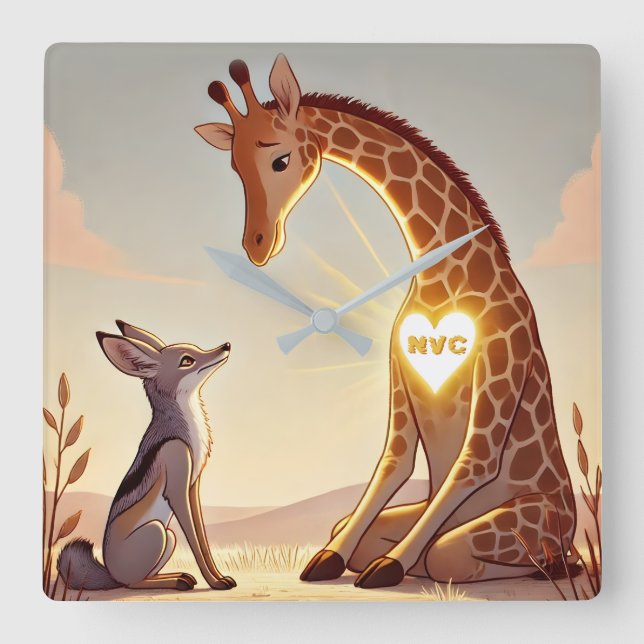 NVC Giraffe and Jackal - Nonviolent Communication Square Wall Clock (Front)