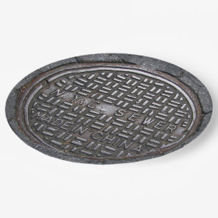 NY City Sewer Cover & Asphalt Funny Novelty Party Paper Plate