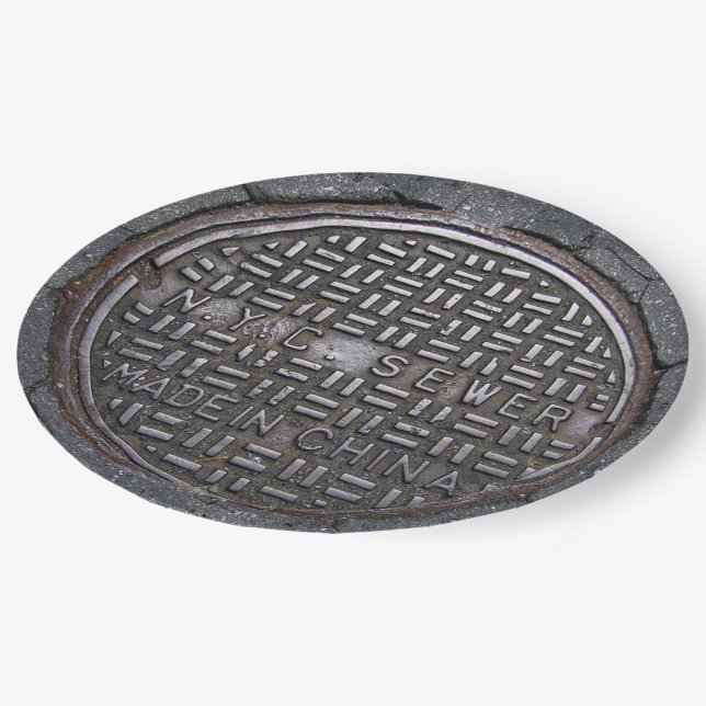 NY City Sewer Cover & Asphalt Funny Novelty Party Paper Plate (Angled)