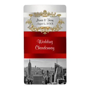 NY City Skyline BW 05 White, Red Wine Label