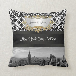 NY City Skyline BW 431 Damask Pillow