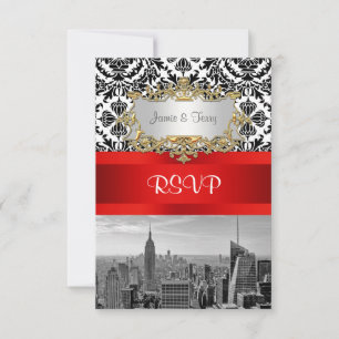 NY City Skyline BW 432 Damask  RSVP 1 Card