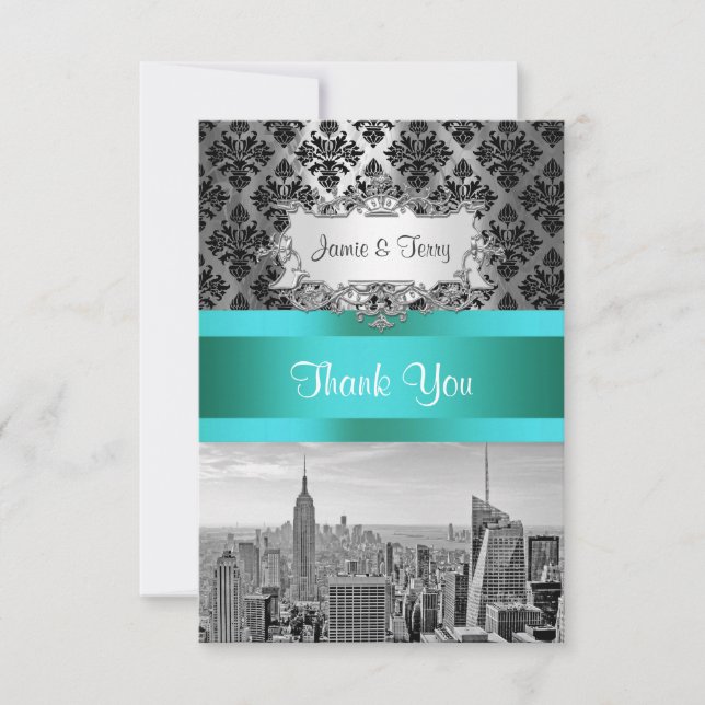NY City Skyline BW B3 Damask F2 - Thank You Card (Front)