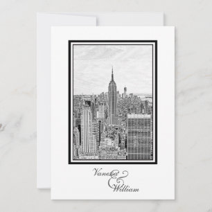 NY City Skyline ESB BW Etched Wedding Invitation