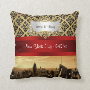 NY City Skyline Sepia B4 Damask Pillow