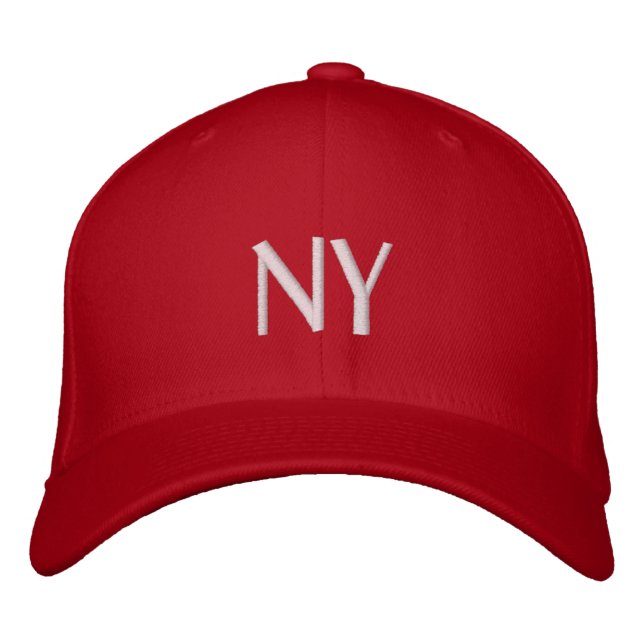 NY (front) BROOKLYN (back) DIY White on Red Embroidered Hat (Front)