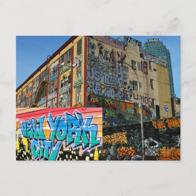 ny graffiti building tagged postcard (Front)
