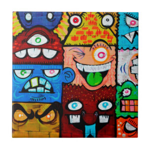 NY Graffiti Street Art - Cute Silly Monsters Tile