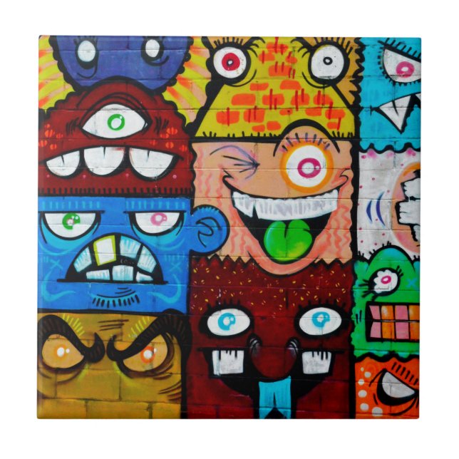 NY Graffiti Street Art - Cute Silly Monsters Tile (Front)