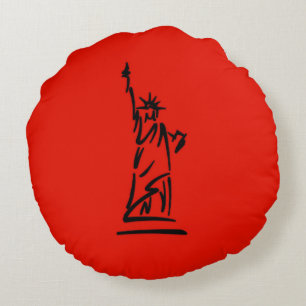NY Lady Liberty Red Round Cushion