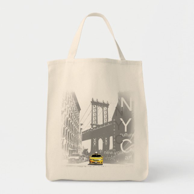 Ny Nyc New York City Yellow Taxi Brooklyn Bridge Tote Bag (Front)
