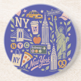 ny retro collage design coaster